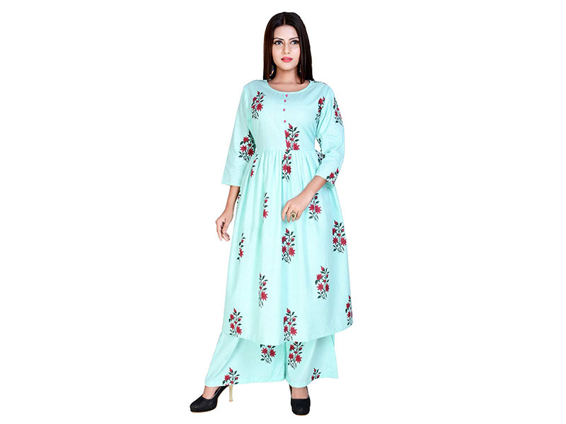 Marlin Women’s Cotton Kurti With Palazzo Pant Set (Green)